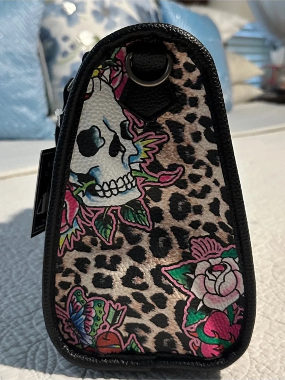 Ed Hardy Black & Pink Floral Leopard Satchel